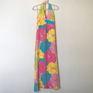 Lilly Pulitzer Silk Sequined Halter Maxi Dress